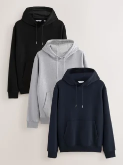 Noir/Marine/Gris Marl - Lot de 3 sweats à capuche en jersey