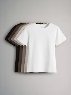 Noir/marron/neutre/nude/blanc - The Set lot de 5 t-shirts ajustés à col ras du cou à manches courtes