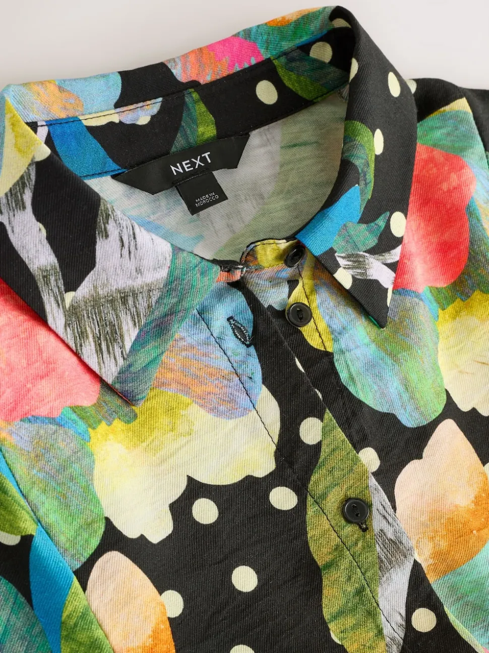 Noir/Multicolore Fleuri - Robe chemise mi-longue à manches longues