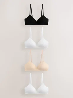 Noir/Noir/Blanc/Praline Nude - Lot de 4 soutiens-gorge en coton