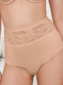 Noir/Nu - Culotte amincissante légère à taille haute en dentelle 2 Pack