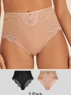 Noir/Nu - Culotte en dentelle avec contrôle de l'abdomen 2 Pack