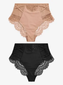 Noir/Nu - Culotte en dentelle avec contrôle de l'abdomen 2 Pack
