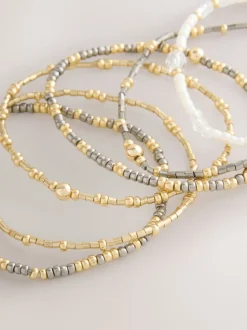 Noir/Or - Lot de bracelets extensibles en métal mixte