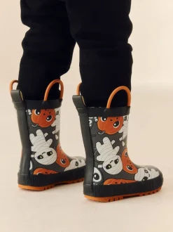 Noir/Orange Halloween - Bottes de pluie à poignée
