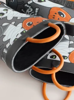 Noir/Orange Halloween - Bottes de pluie à poignée