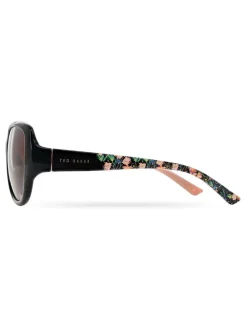 Noir/Rose - Lunettes de soleil Ted Baker femme oversize avec imprimé floral exclusif sur les branches