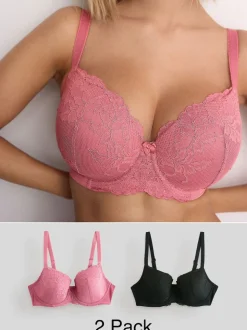 Noir/Rose - Soutien-gorge en dentelle DD+ 2 Pack