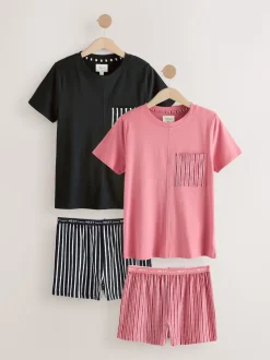 Noir/Rose Rayure - Ensemble de 2 pyjamas shorts