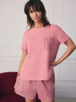 Noir/Rose Rayure - Ensemble de 2 pyjamas shorts