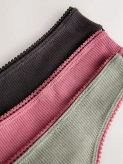 Noir/Rose/Olivier - 3 Slips Lot en coton côtelé