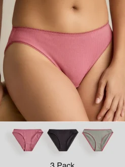 Noir/Rose/Olivier - 3 Slips Lot en coton côtelé
