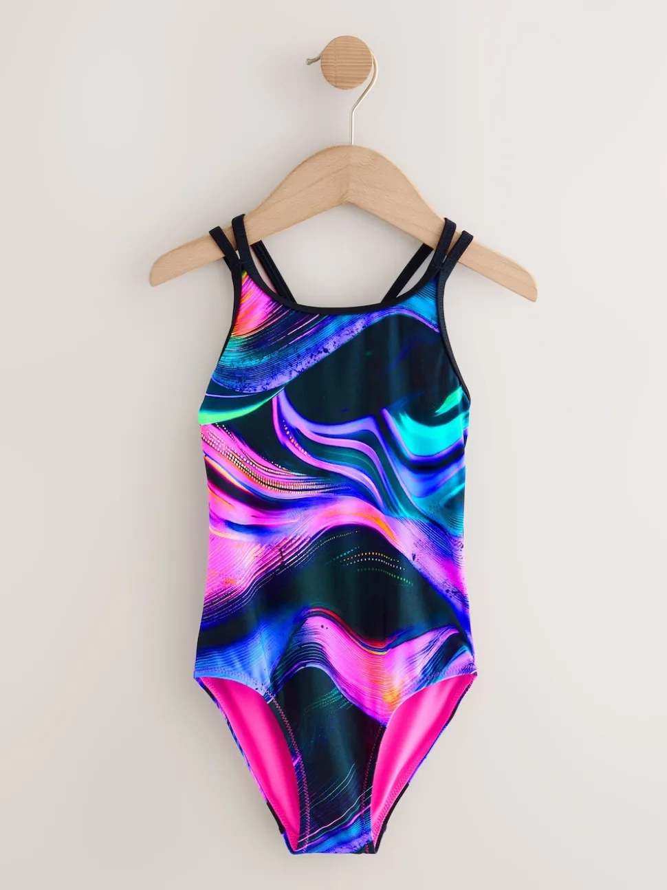 Noir/Rose/Violet tourbillon - Maillot de bain à double bretelle (3-16yrs)