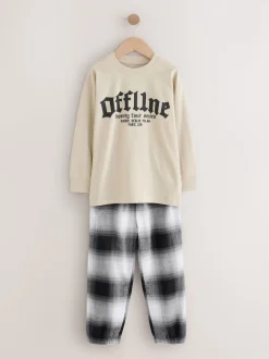 Noir/Rouge/Beige Sable Offline - Lot de 2 pyjamas en tissu à carreaux à manches longues (3-16ans)