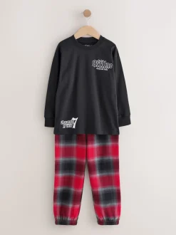 Noir/Rouge/Beige Sable Offline - Lot de 2 pyjamas en tissu à carreaux à manches longues (3-16ans)