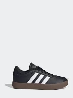 Noir/Tan - adidas Vl Cour 3.0 Baskets enfant en daim à lacets