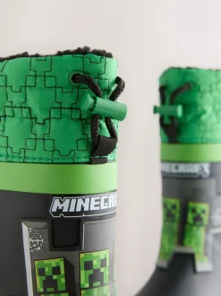 Noir/Vert - Bottes de pluie Minecraft à doublure chaude