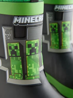 Noir/Vert - Bottes de pluie Minecraft à doublure chaude