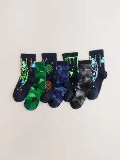Noir/Vert Drippy Gamer - Paquet de chaussettes en coton riche 7