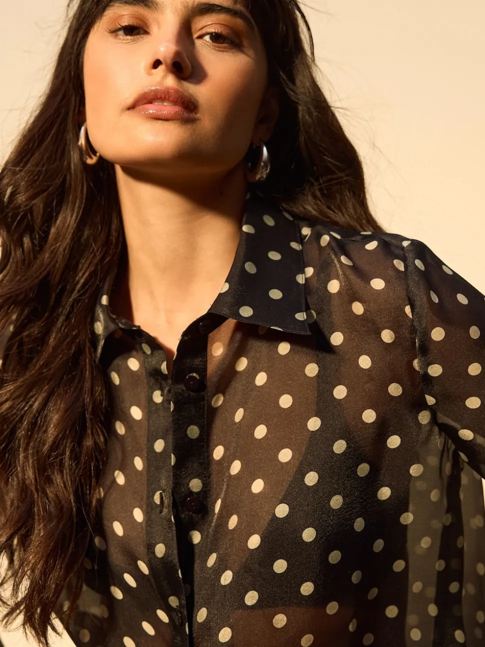 Noir/Vert sauge à pois - Chemise transparente à manches longues