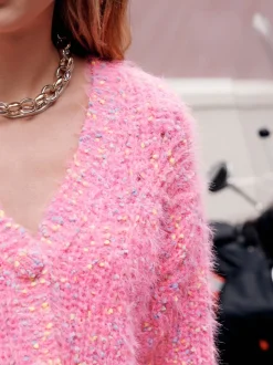 Néppy rose vif - Cardigan Texture duveteux à col en V