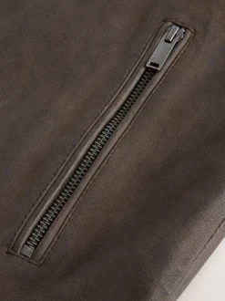 Nubuck marron - Veste en cuir signature à col