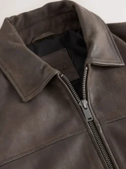 Nubuck marron - Veste en cuir signature à col