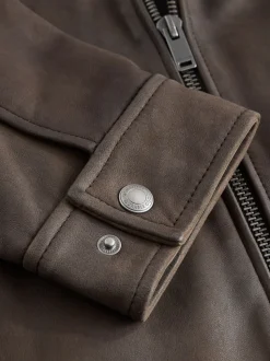 Nubuck marron - Veste en cuir signature à col