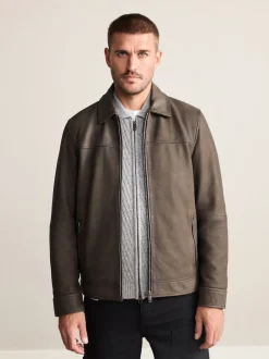 Nubuck marron - Veste en cuir signature à col