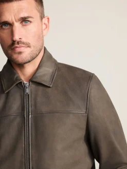 Nubuck marron - Veste en cuir signature à col