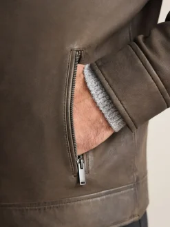 Nubuck marron - Veste en cuir signature à col