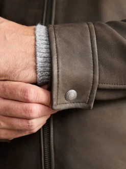 Nubuck marron - Veste en cuir signature à col