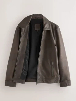 Nubuck marron - Veste en cuir signature à col