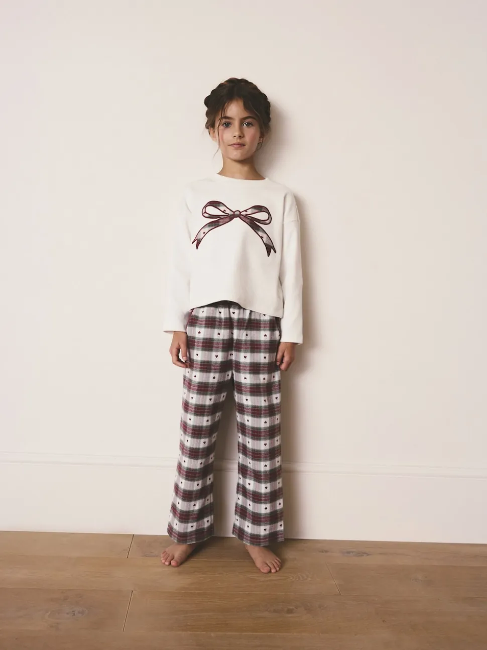 Nœud à carreaux rouge/vert - Pyjama bas tissé de Noël (2-16ans)