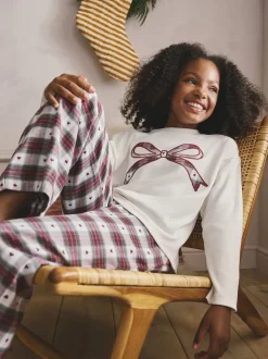 Nœud à carreaux rouge/vert - Pyjama bas tissé de Noël (2-16ans)