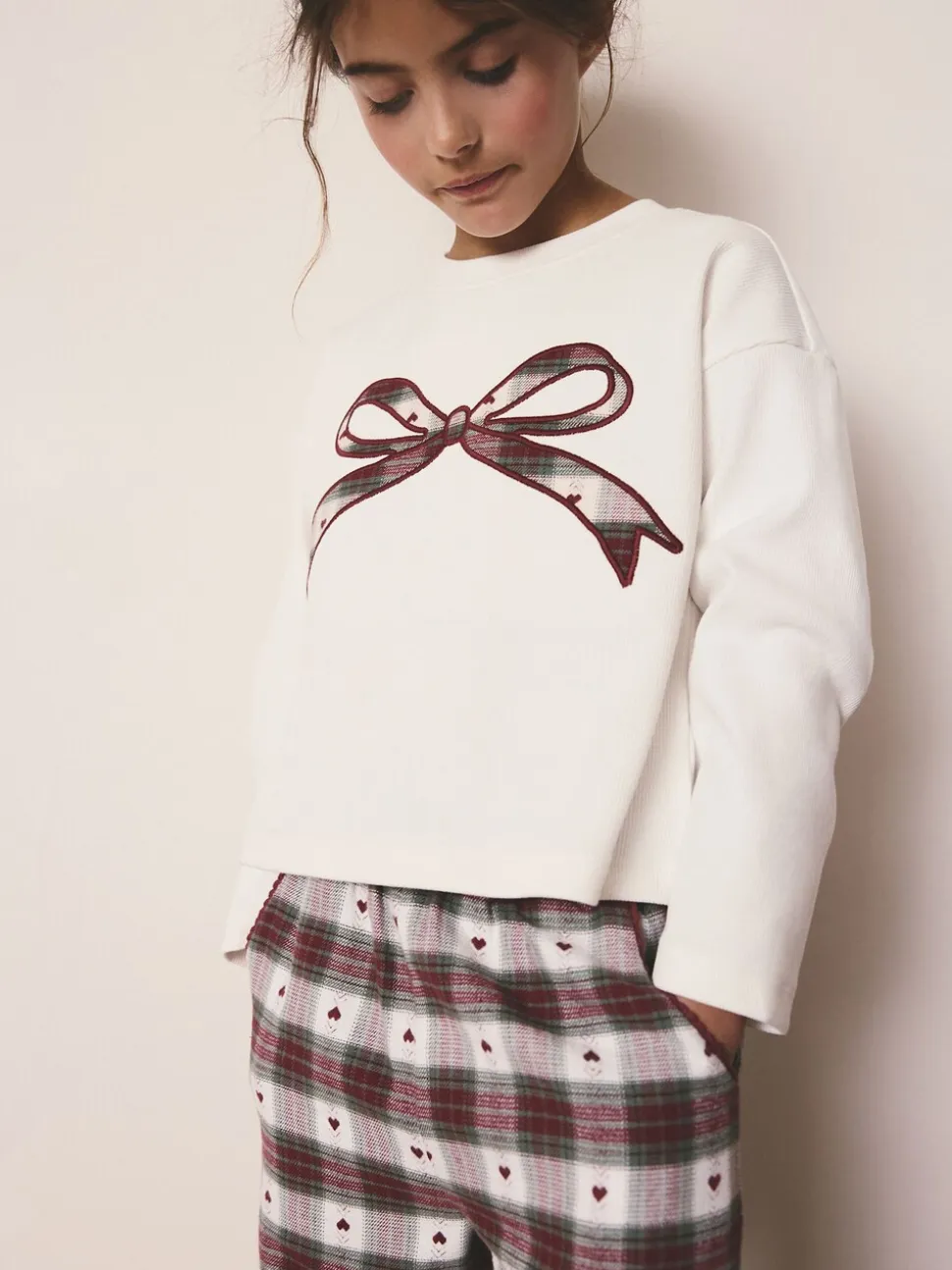 Nœud à carreaux rouge/vert - Pyjama bas tissé de Noël (2-16ans)