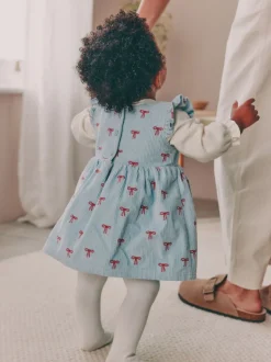 Nœud bleu - Ensemble body et collants à manches longues en velours côtelé pour bébé (0mois-2ans)