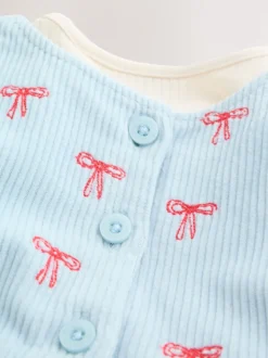 Nœud bleu - Ensemble body et collants à manches longues en velours côtelé pour bébé (0mois-2ans)