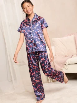 Nœud bleu marine - Lipsy Satin Ensemble Chemises et pyjamas à longues jambes (5-16ans)