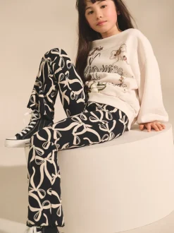 Nœud noir/blanc - Leggings évasés à côtes (3-16ans)