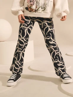 Nœud noir/blanc - Leggings évasés à côtes (3-16ans)