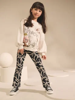 Nœud noir/blanc - Leggings évasés à côtes (3-16ans)