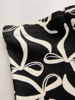 Nœud noir/blanc - Leggings évasés à côtes (3-16ans)