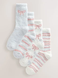 Nœuds rose/gris - Lot de 4 paires de chaussettes douillettes
