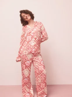 Nœuds roses - Pyjama boutonné en satin