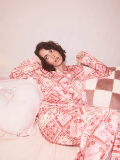 Nœuds roses - Pyjama boutonné en satin