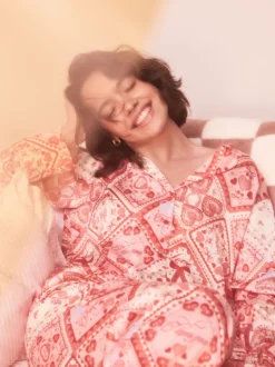 Nœuds roses - Pyjama boutonné en satin