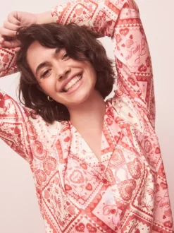 Nœuds roses - Pyjama boutonné en satin