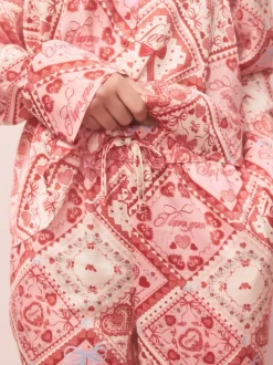 Nœuds roses - Pyjama boutonné en satin