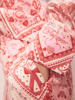 Nœuds roses - Pyjama boutonné en satin